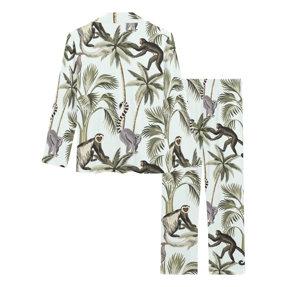Monkey sloth lemur palm trees pattern Women's Long Pajama Set