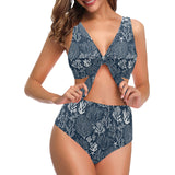 Coral Reef Pattern Print Design 05 Chest Bowknot High Waisted Bikini Swimsuit