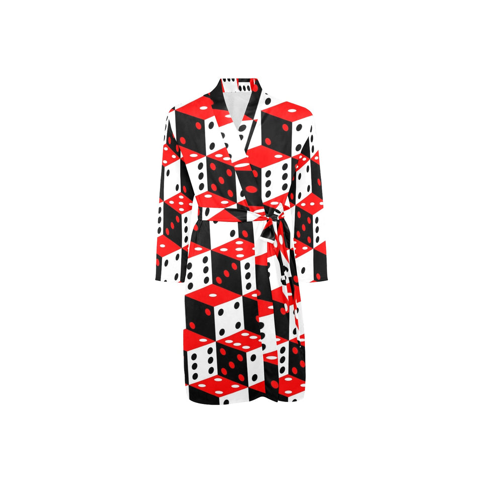Dice Pattern Print Design 02 Men's Long Sleeve Belted Night Robe