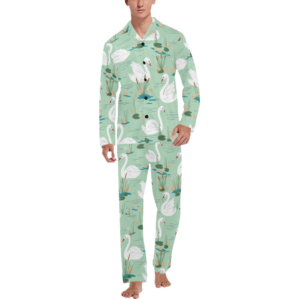 White swan lake pattern Men's Long Pajama Set