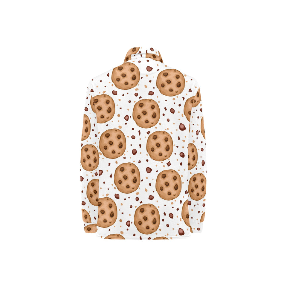 chocolate chip cookie pattern Women's Long Sleeve Polo Shirt