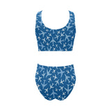 Airplane pattern in the sky Chest Bowknot High Waisted Bikini Swimsuit