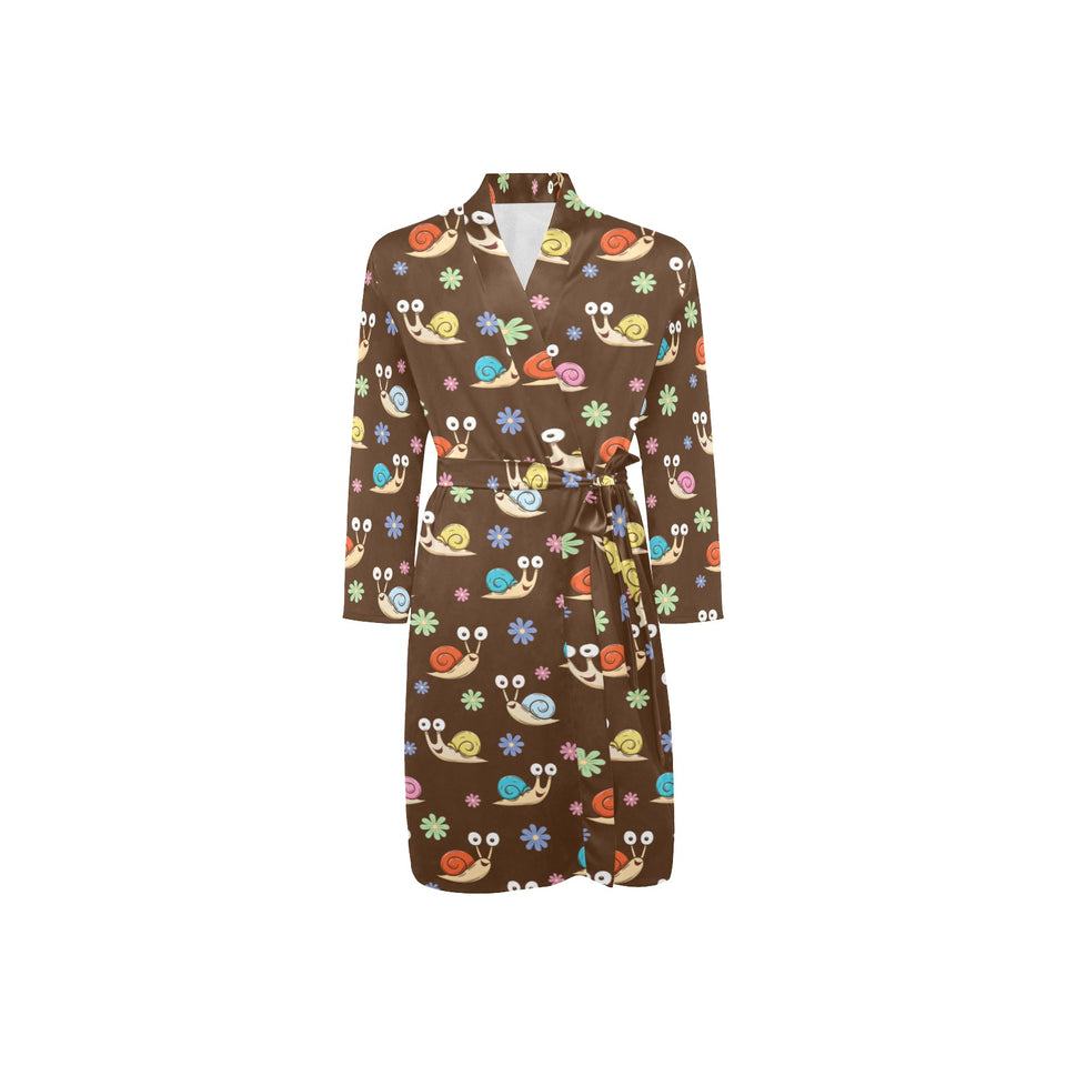 Snail Pattern Print Design 03 Men's Long Sleeve Belted Night Robe
