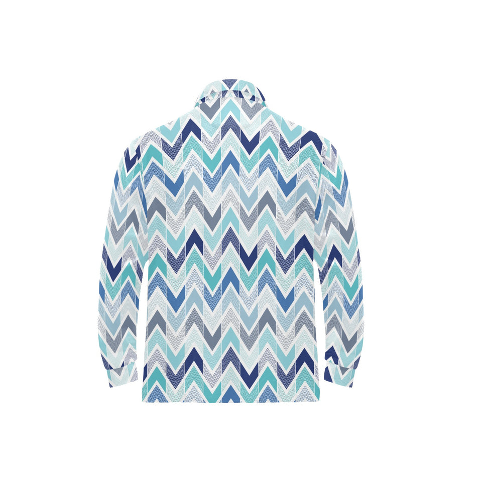 zigzag chevron blue pattern Men's Long Sleeve Polo Shirt