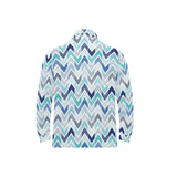 zigzag chevron blue pattern Men's Long Sleeve Polo Shirt