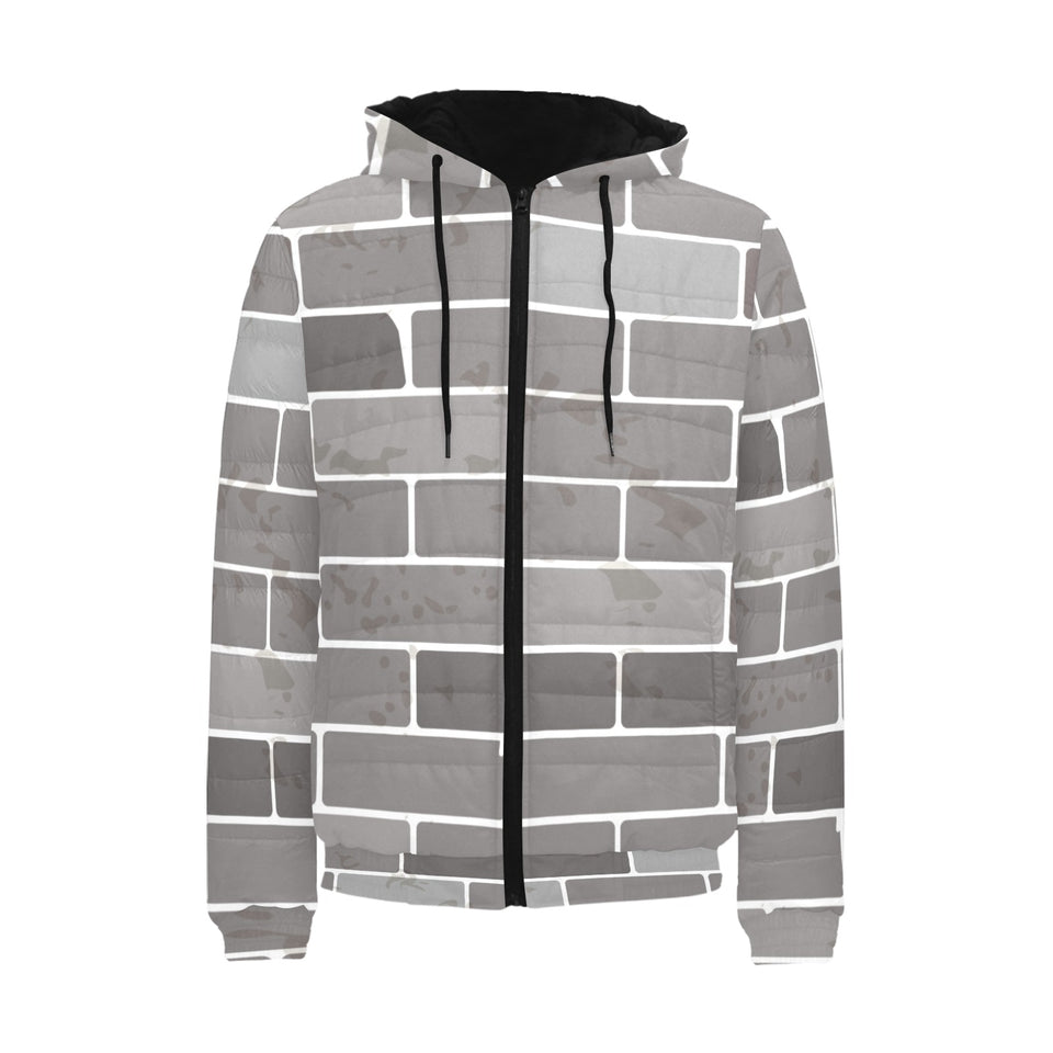 Brick Printed Pattern Print Design 05 Men's Padded Hooded Jacket