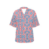 Blue Red Eiffel Tower Pattern Print Design 02 Women's All Over Print Hawaiian Shirt