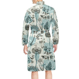 Dragonfly Butterfly Plants insect flower vintage s Men's Long Sleeve Belted Night Robe