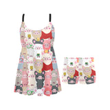 Pig Pattern Print Design 02 Chest Sexy Pleated Two Piece Swim Dress