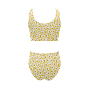 Fried Eggs Pattern Print Design 05 Chest Bowknot High Waisted Bikini Swimsuit