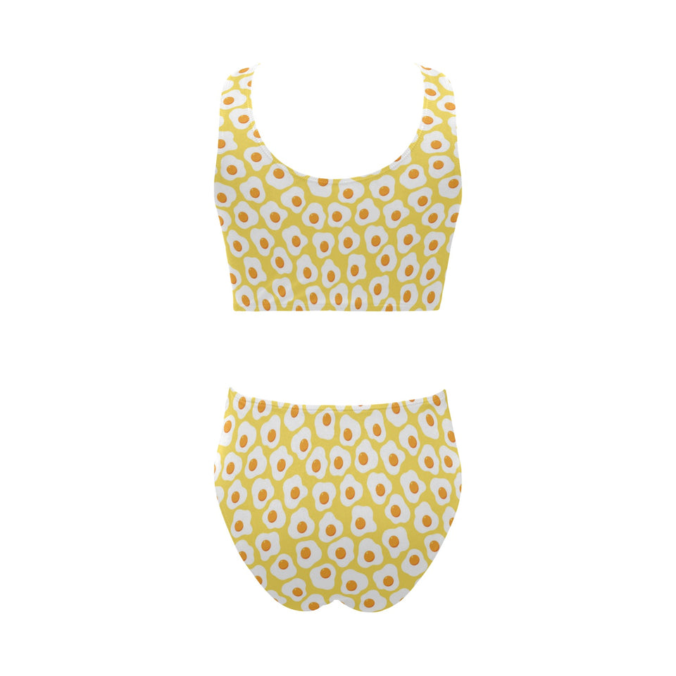 Fried Eggs Pattern Print Design 05 Chest Bowknot High Waisted Bikini Swimsuit