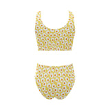 Fried Eggs Pattern Print Design 05 Chest Bowknot High Waisted Bikini Swimsuit