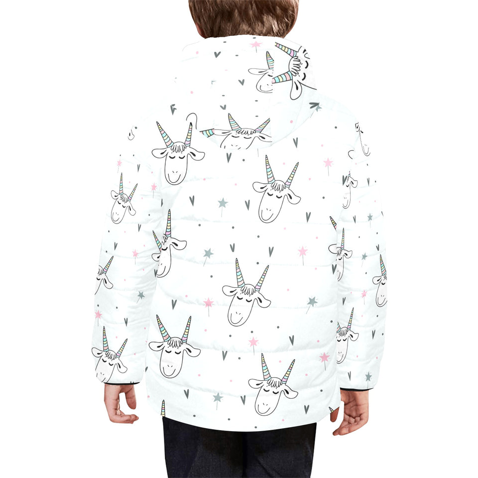 Cute goat design pattern Kids' Boys' Girls' Padded Hooded Jacket