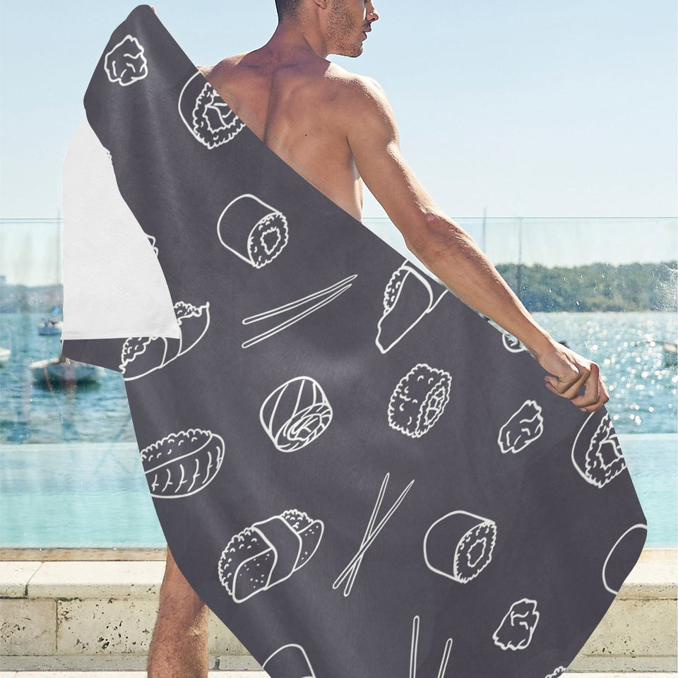 sushi pattern black background Beach Towel