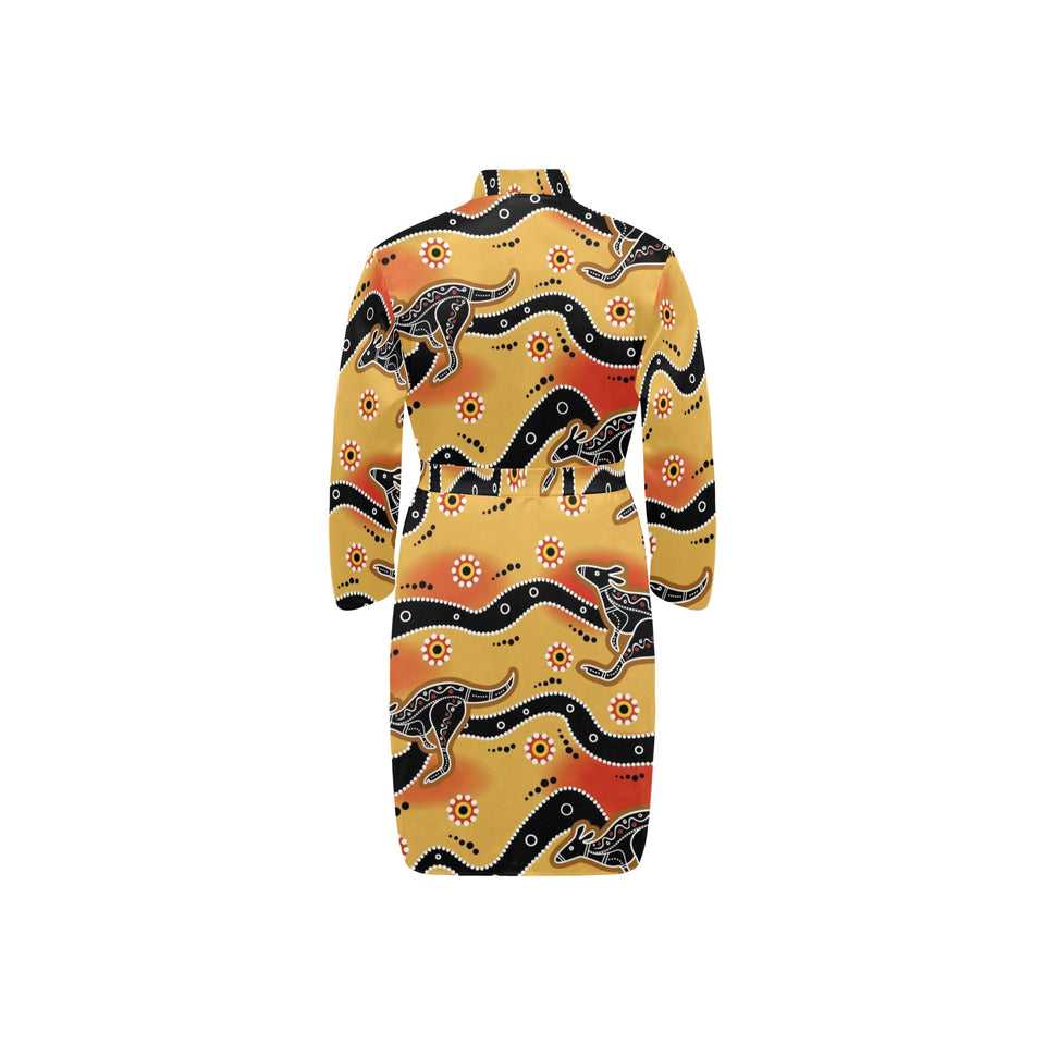 Japanese wave pattern Men's Long Sleeve Belted Night Robe