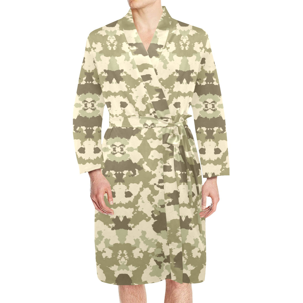 Light Green camouflage pattern Men's Long Sleeve Belted Night Robe