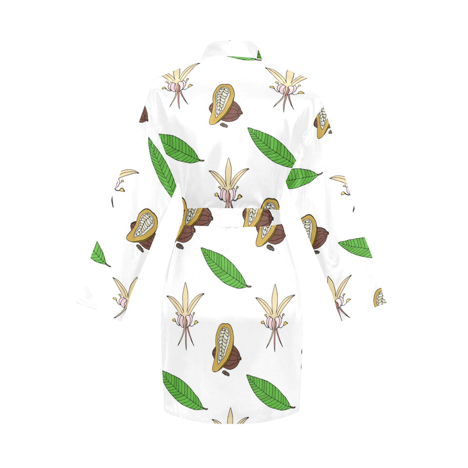 Color hand drawn cacao pattern Women's Long Sleeve Belted Night Robe