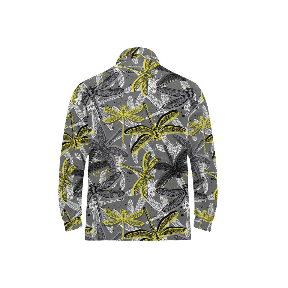Hand drawn dragonfly pattern Men's Long Sleeve Polo Shirt