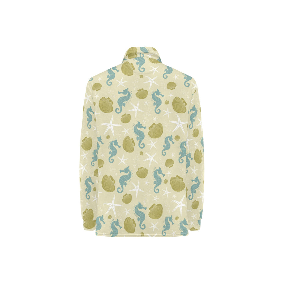 Seahorse shell starfish pattern background Women's Long Sleeve Polo Shirt