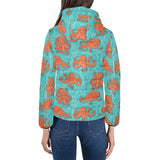 Octopus turquoise background Women's Padded Hooded Jacket