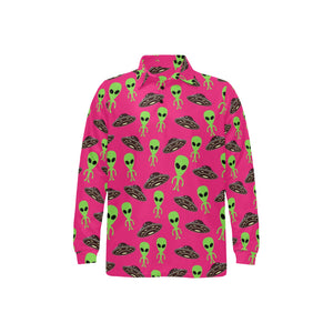 Alien Pattern Print Design 03 Men's Long Sleeve Polo Shirt