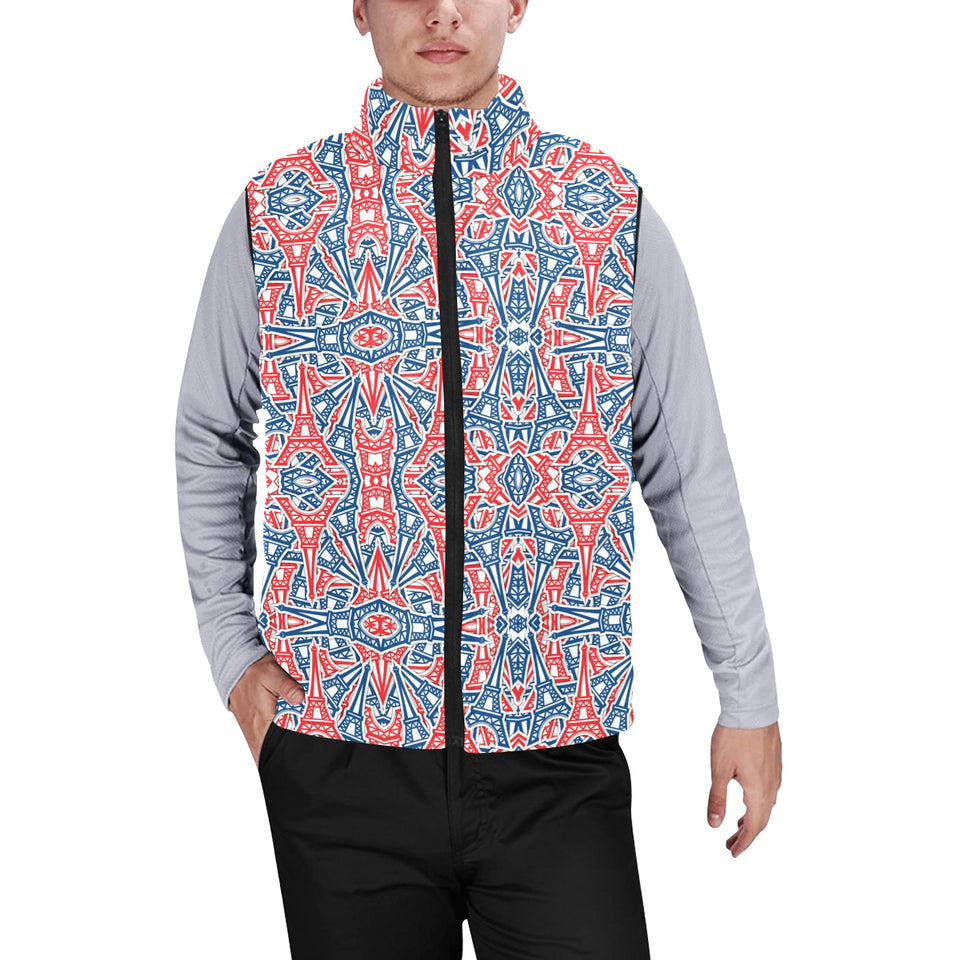 Blue Red Eiffel Tower Pattern Print Design 02 Men's Padded Vest
