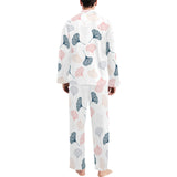 Black Gray Cream coral ginkgo leaves pattern Men's Long Pajama Set