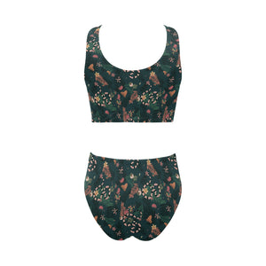 Snake forest pattern Chest Bowknot High Waisted Bikini Swimsuit
