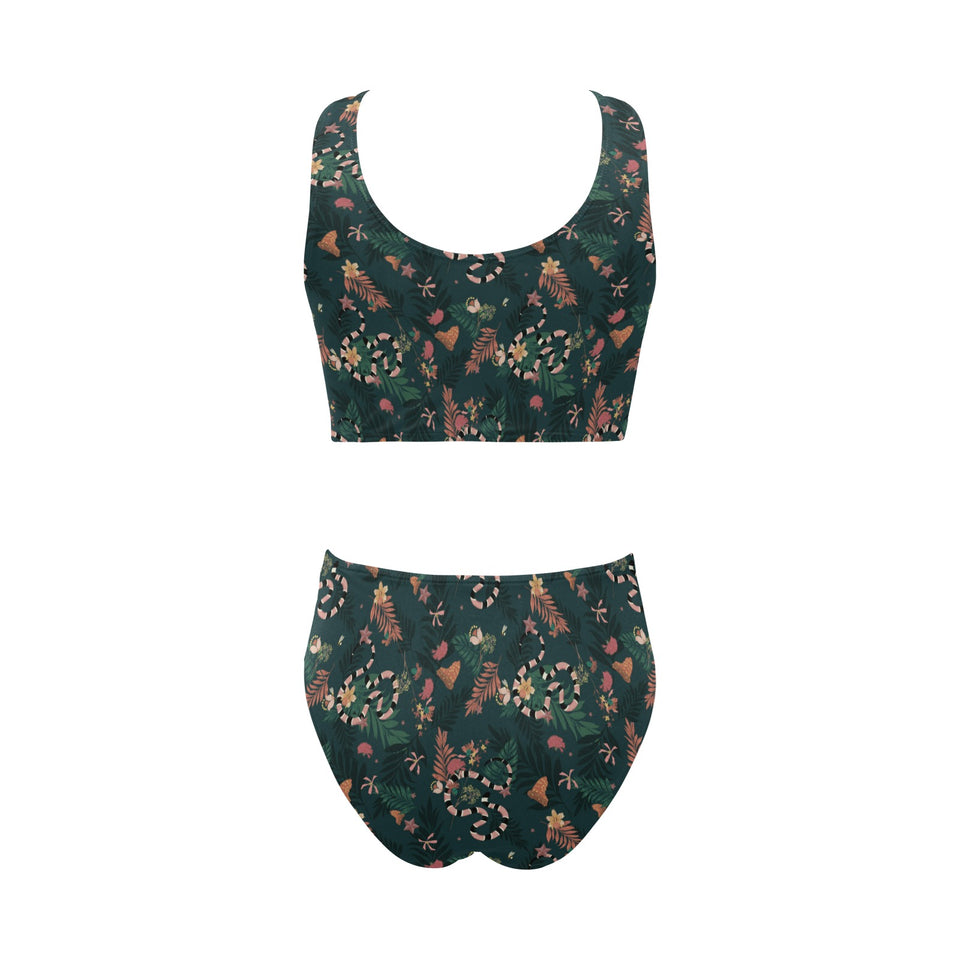 Snake forest pattern Chest Bowknot High Waisted Bikini Swimsuit