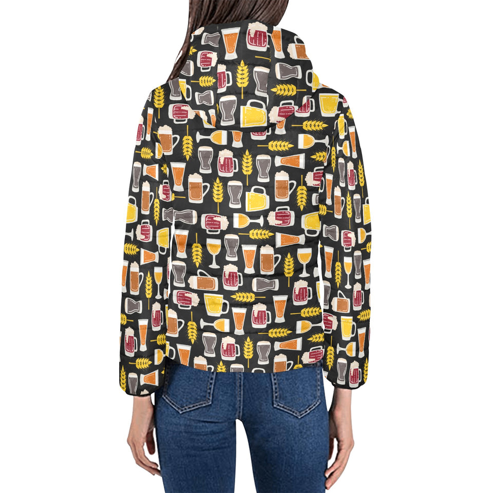 Beer type pattern Women's Padded Hooded Jacket