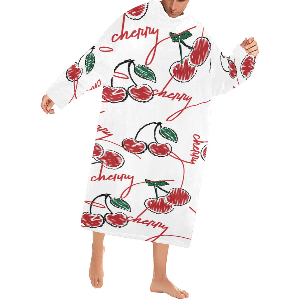 Hand drawn cherry pattern Blanket Robe with Sleeves