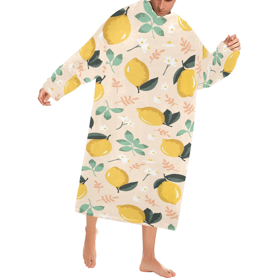 lemon flower leave pattern Blanket Robe with Sleeves