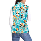 Cute sea otters fishe sea urchin pattern Women's Padded Vest