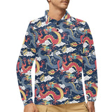 Blue red dragon cloud pattern Men's Long Sleeve Polo Shirt