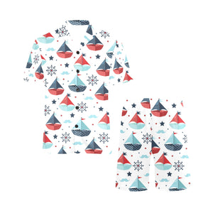 Cute color paper sailboat pattern Men's V-Neck Short Pajama Set