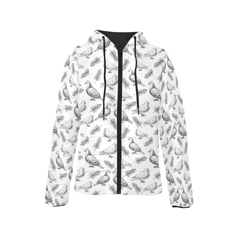 Pigeon Pattern Print Design 05 Women's Padded Hooded Jacket