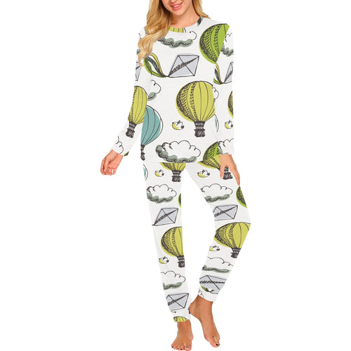 Hot Air Balloon Bird Cloud Pattern Women's All Over Print Pajama Set