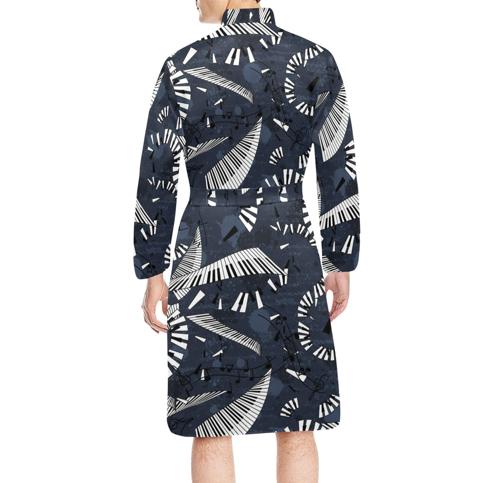 Piano Pattern Print Design 02 Men's Long Sleeve Belted Night Robe