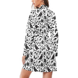 Crow dark floral pattern Women's Long Sleeve Belted Night Robe