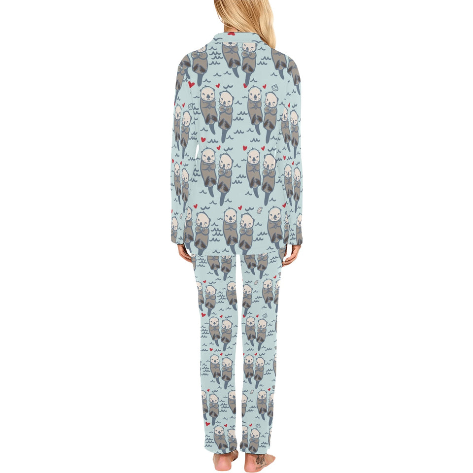 Lovely Sea Otter Pattern Women's Long Pajama Set