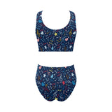 Music Notes Pattern Print Design 03 Chest Bowknot High Waisted Bikini Swimsuit