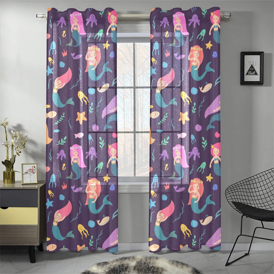 beautiful mermaid Fish jellyfish algae other marin Gauze Curtain