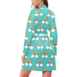 Rainbow pattern green background Women's Long Sleeve Belted Night Robe