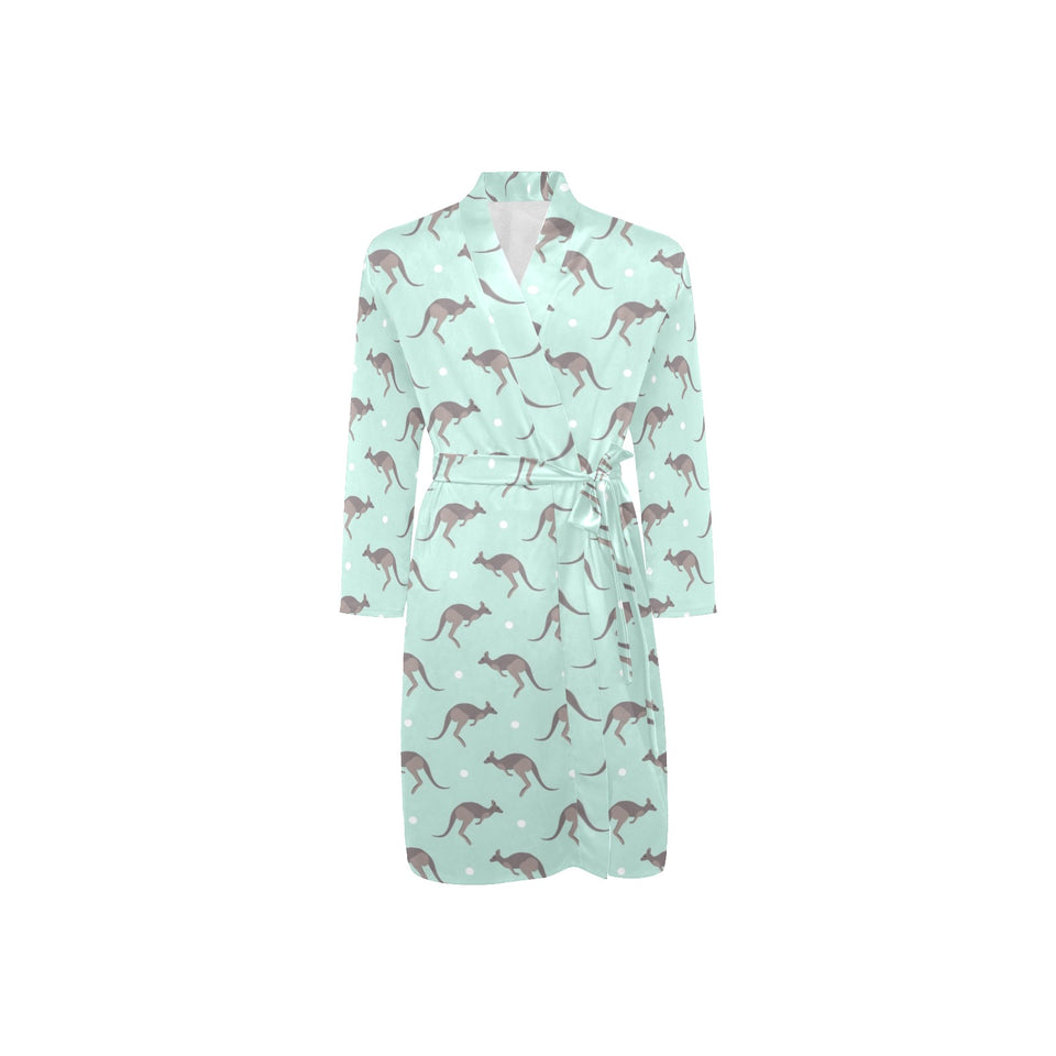 Kangaroo pattern background Men's Long Sleeve Belted Night Robe