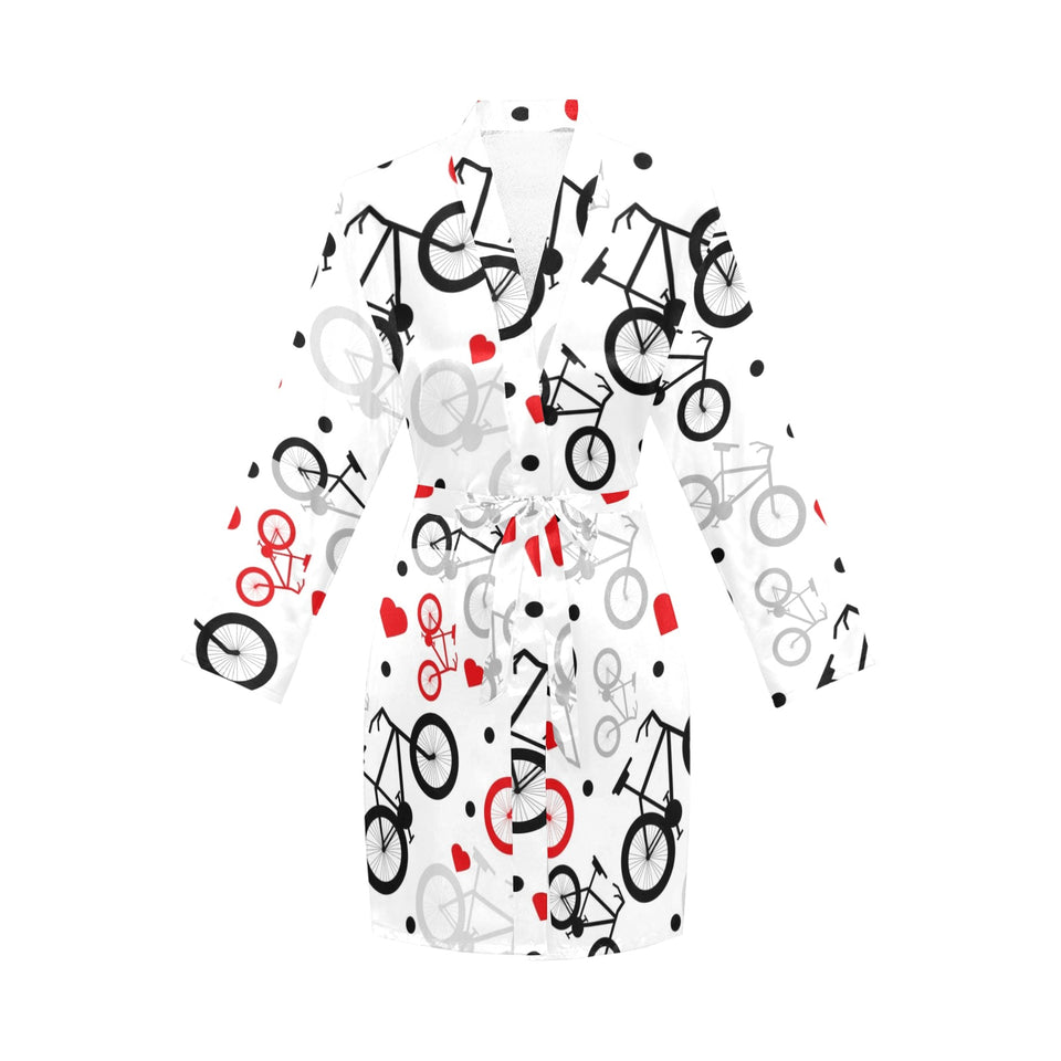 Bicycle Pattern Print Design 04 Women's Long Sleeve Belted Night Robe