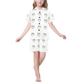 Cute Siberian Husky pattern Kids' Boys' Girls' V-Neck Short Pajama Set