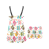 Color cute owl pattern Chest Sexy Pleated Two Piece Swim Dress