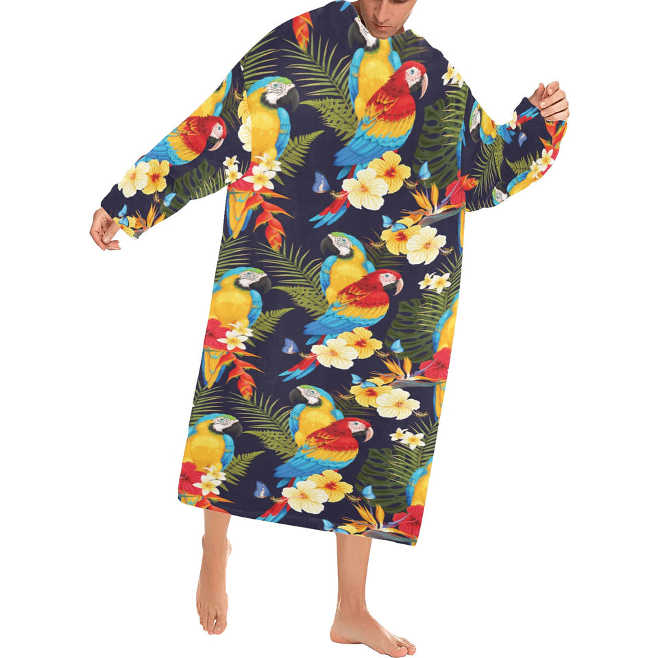Colorful parrot flower pattern Blanket Robe with Sleeves
