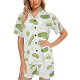 Cucumber sketch pattern Women's V-Neck Short Pajama Set