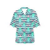 Cute octopuses heart striped background Women's All Over Print Hawaiian Shirt